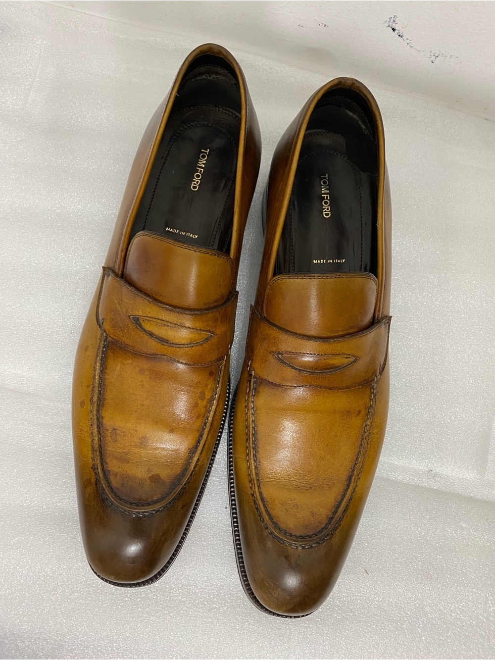 Tom Ford Wessex Burnished Brown/Tan Leather Penny Loafers.Size 8. Made in Italy